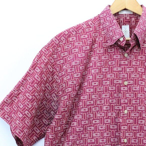 Vintage Burma Bibas Shirt Men Red Button Down Retro Pattern Collared Size XL 90s - Picture 3 of 10